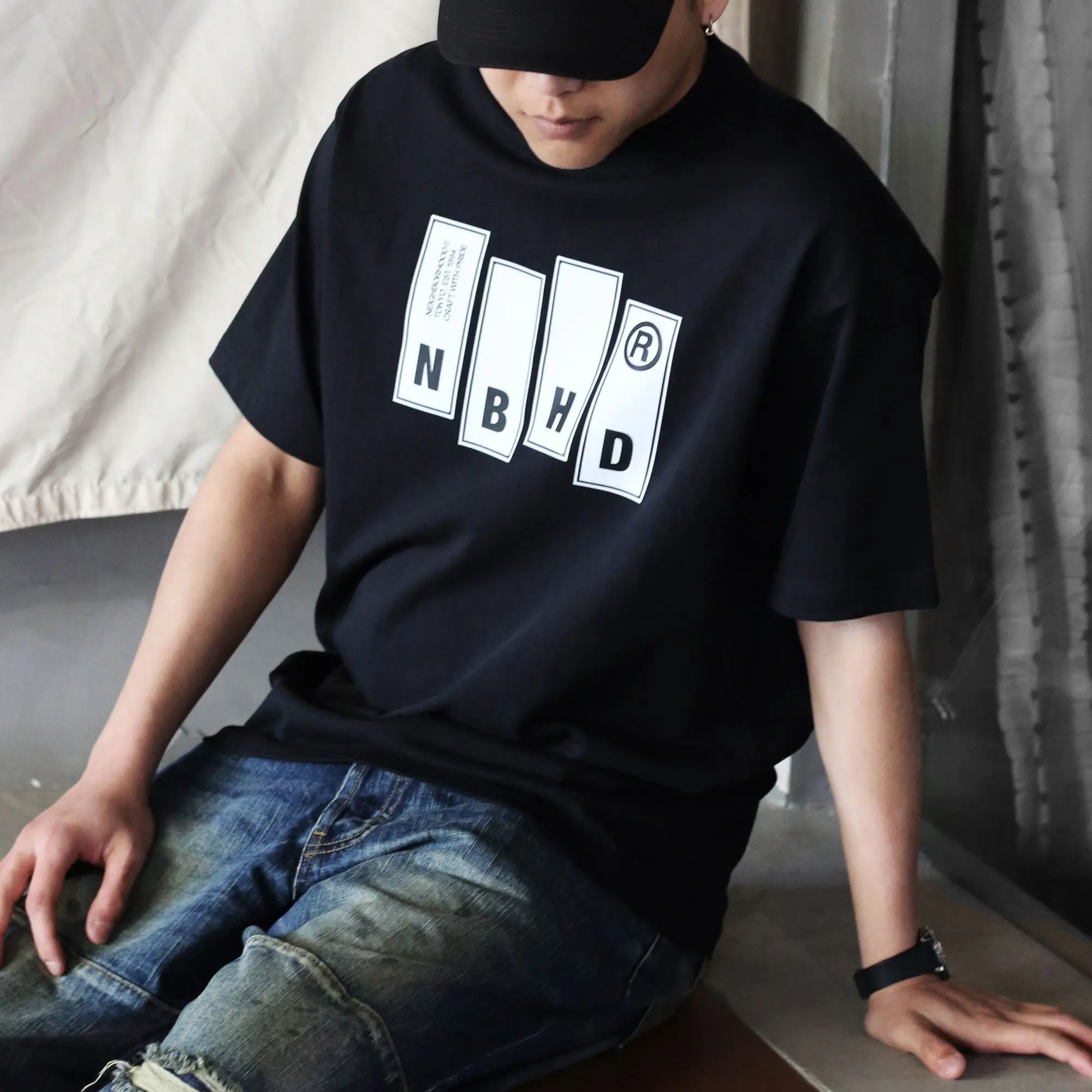 NEIGHBORHOOD NBHD Heavy‑Weight 280GSM Small Crew Neck Printed Short‑Sleeve T‑Shirt Loose Casual Summer Men Daily Tops