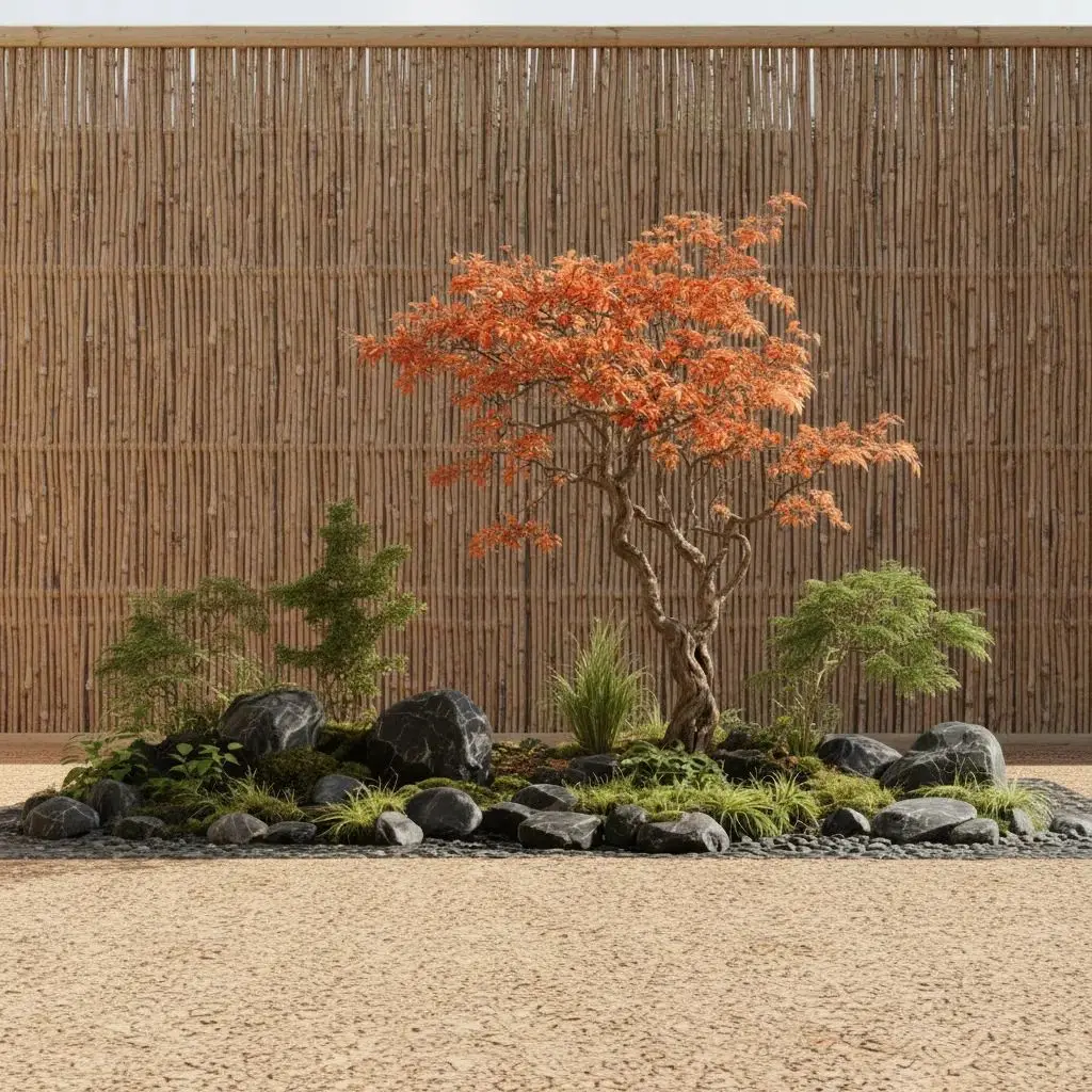 Landscaping simulation Red Maple Hotel lobby courtyard green plant landscaping combination