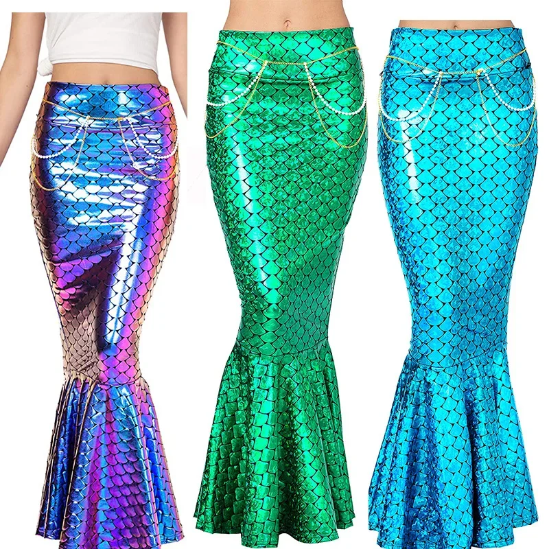 Mermaid Cosplay Costumes Women Hip Skirt Ladies Sequins Tulle Tail Skirts Shiny Princess Halloween Carnival Dress Up Party