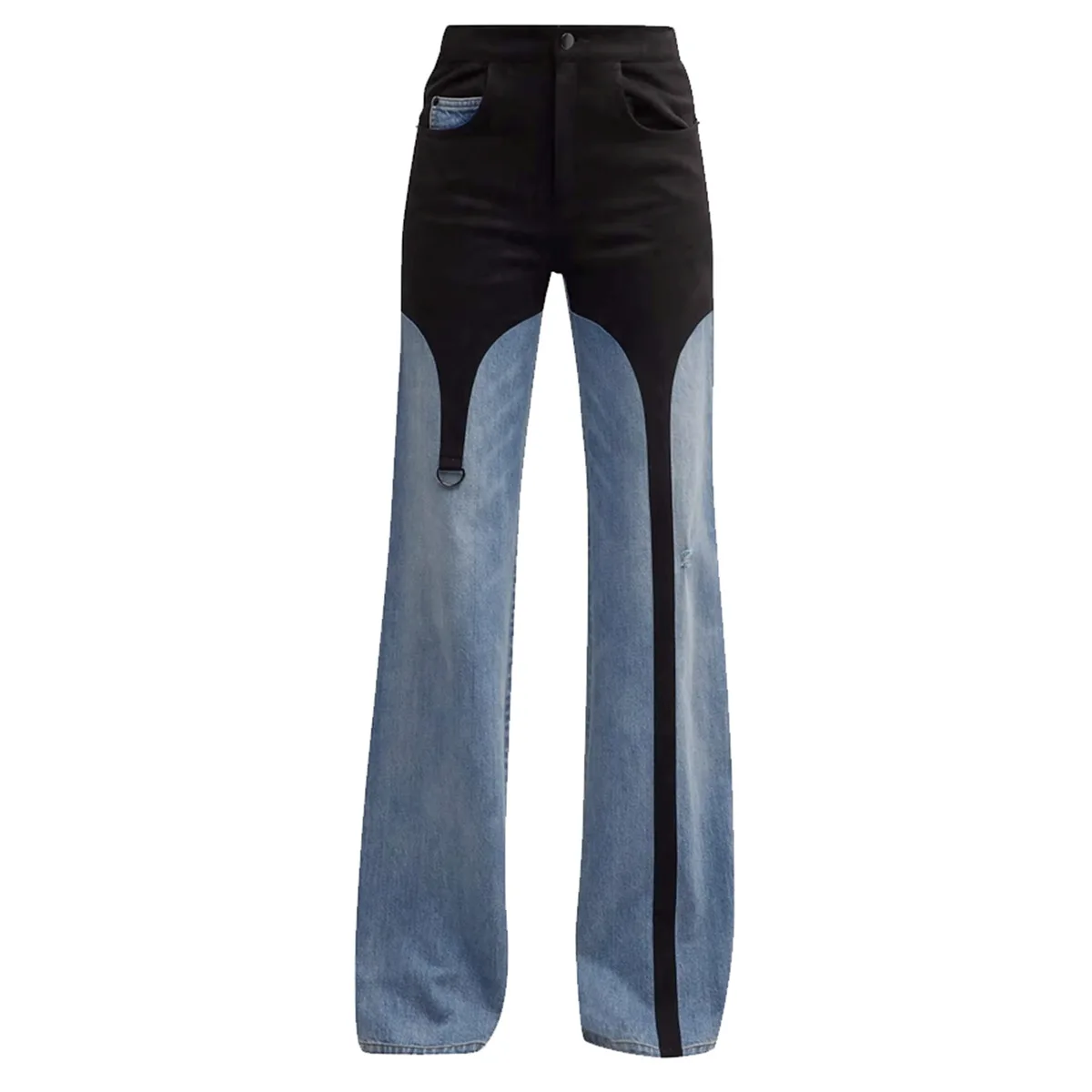 JHJN Design Color Blocking Floor Pants New Pattern Leisure Time High Waist Straight Pants Easy Washed Denim Jeans Luxury Brand