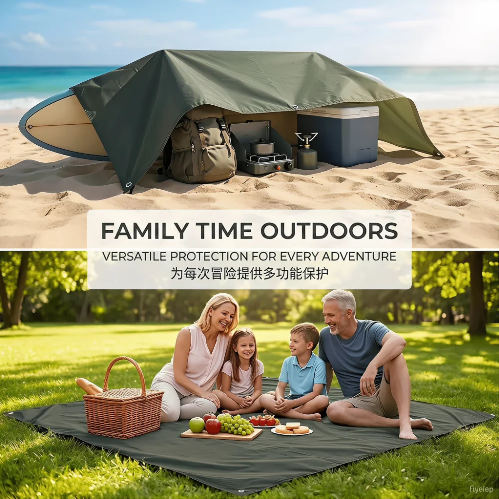 3 in 1 Waterproof Tarp Outdoor Sunshade Canopy Camping Tent Pad Patio Furniture Cover for Picnic