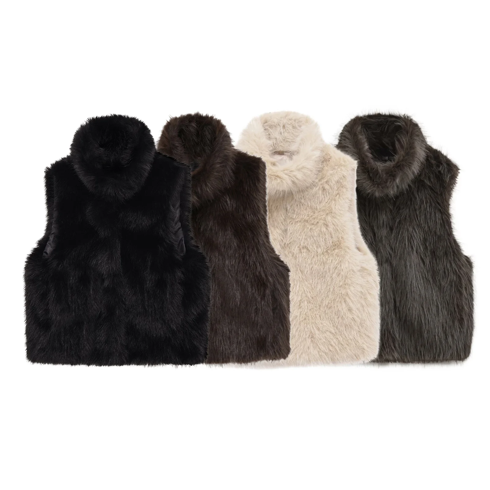 Zevity Women Euro Style Faux Fur Sleeveless Vest Coat Plush Fluffy Lady's Winter Wear Buckle Side Pockets Short Jacket CT9510
