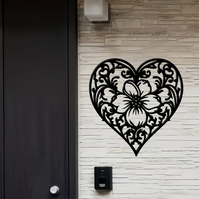 1Pc Heart Iron Wall Art Floral Centerpiece, Romantic Home Decor, Sturdy Waterproof Fade-Resistant for Bedroom Living Room