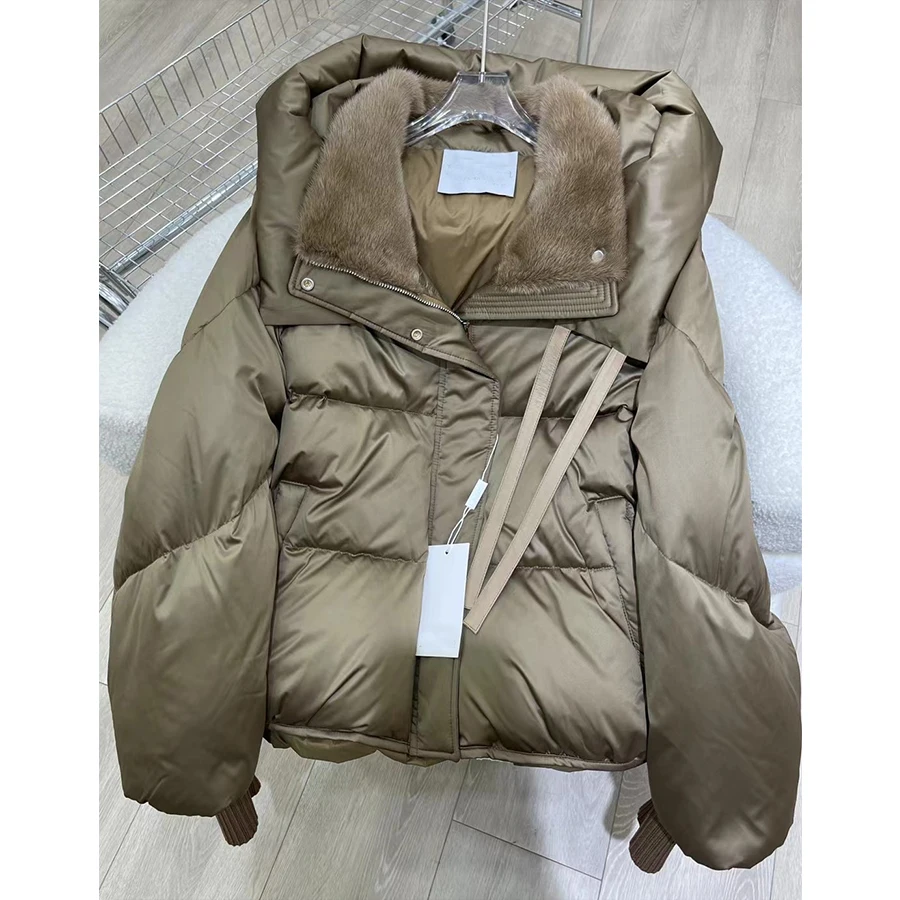 Real Down Jacket With Mink Fur Collar Women Down Short Coat Luxury Winter Womens Clothing 2024