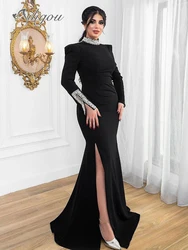 Ailigou Black Saudi Arabian Women's Ball Dress Bandage Long Sleeve Beaded Crystal Evening Dress Women's Formal Party Dress