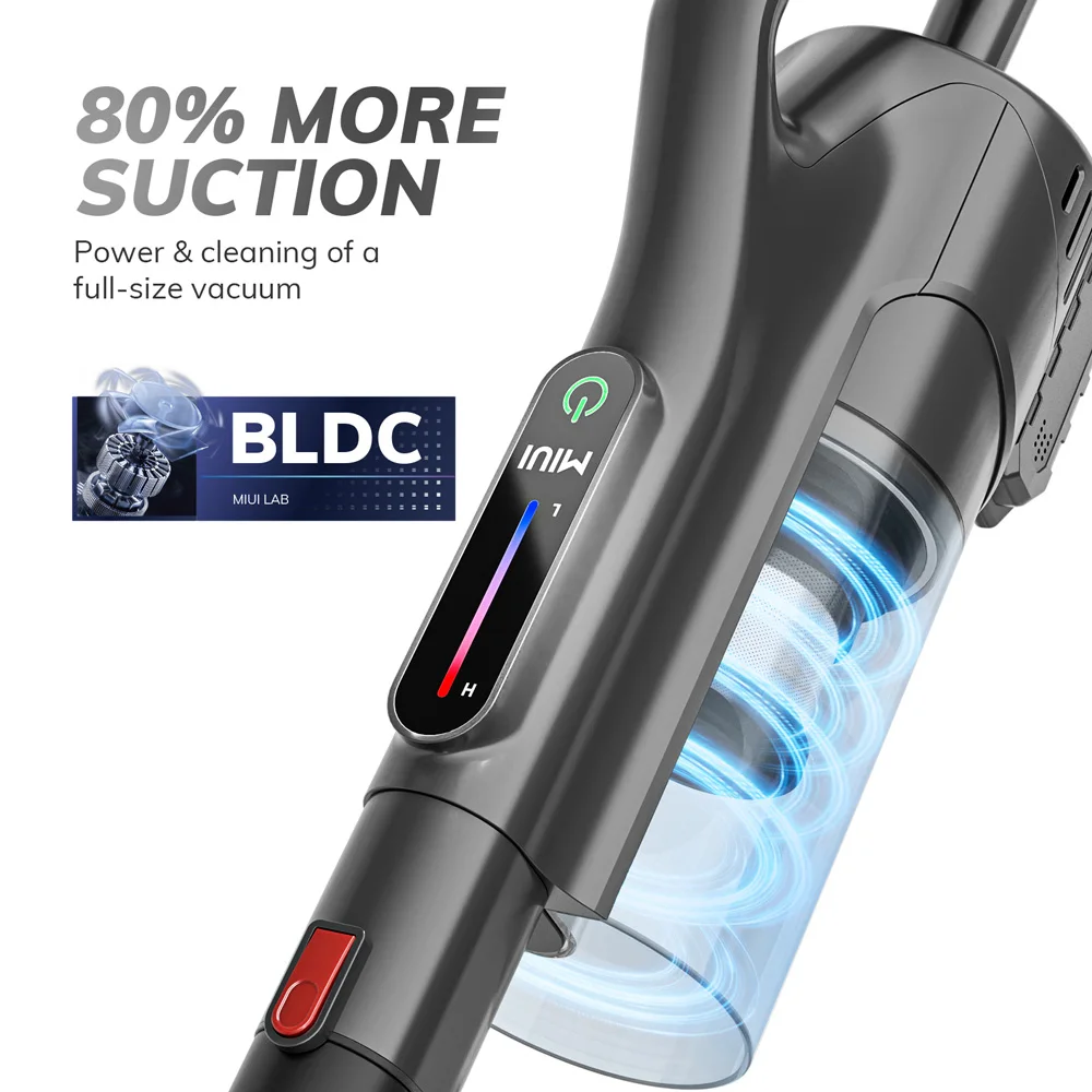 مكنسة كهربائية محمولة لاسلكية MIUI مع شاشة تعمل باللمس، بطارية قوية قابلة لإعادة الشحن قابلة للإزالة، ضوء LED، تروسين