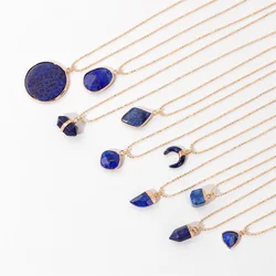 Multiple Shapes Lapis Lazuli Pendants Necklaces High Quality Gold Color Chain Necklace Natural Stone Charm Necklace Women Gift