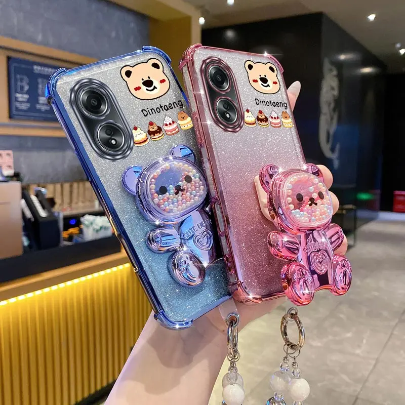 مجوهرات بريق الدب حامل هاتف الحال بالنسبة ممن لهم A38 A36 A76 A58 A57 A74 A78 A5 A7 2020 A79 A95 A60 A18 A53 A17 A16 4G 5G غطاء