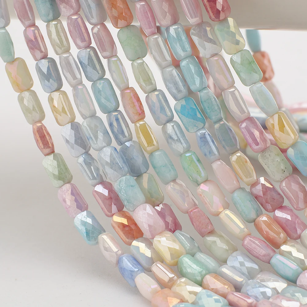 35cm 4x7mm Macaron Color Porcelain Water Stained Ice Faceted Crystal Glass Rectangle Grid Beads For DIY Making Jewelry Accessory
