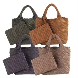 Hot Sale New Neoprene PU Woven Bag Beach Bag Large Capacity Woven Handbag Handmade Knitted Bag