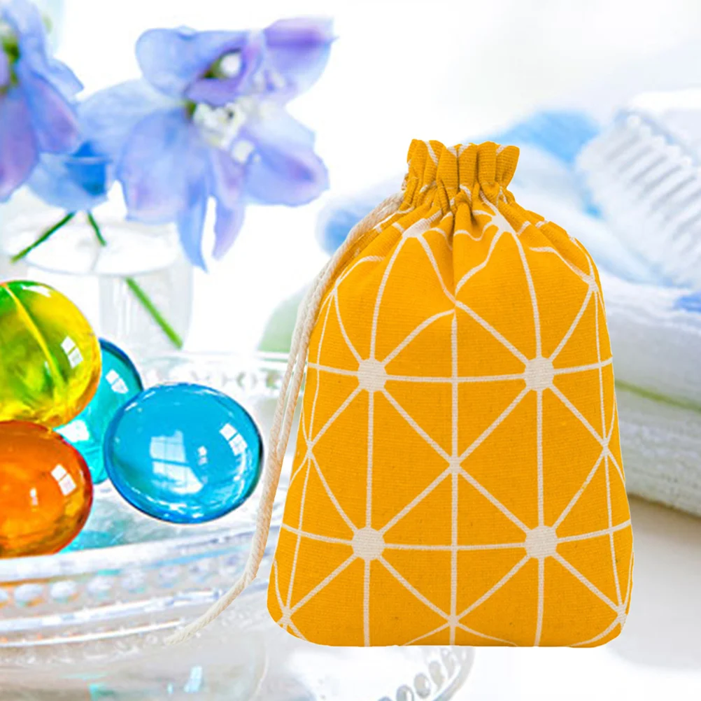 

Mini Flax Storage Bag Drawstring Storage Pouch Lightweight Portable Jewelry Candy Snack Carrying Case Travel Organizer Yellow