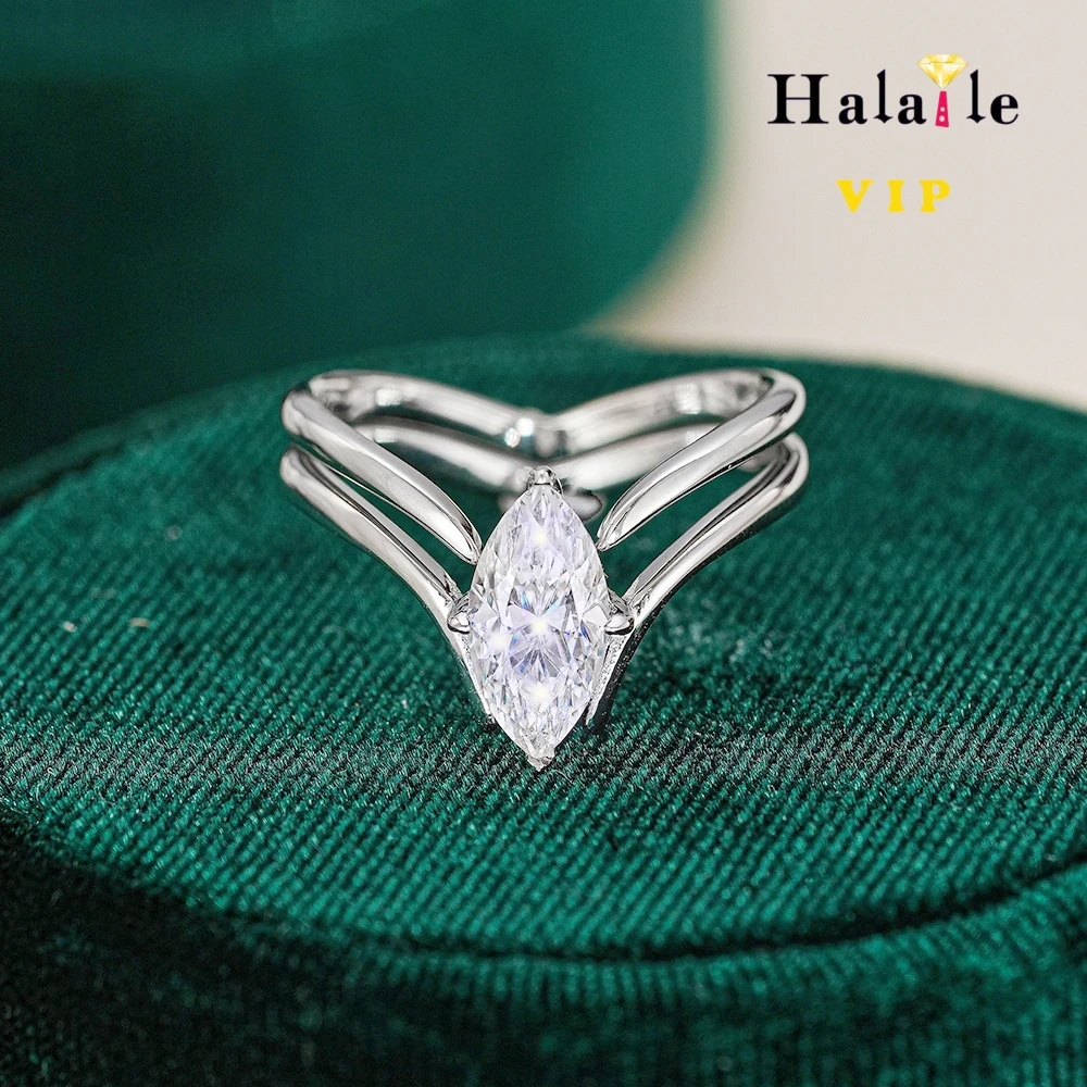 

Кольца Halaile 1CT с муассанитом огранки маркизы для женщин, стерлинговое серебро S925, двойная петля, сверкающая свадебная вечеринка