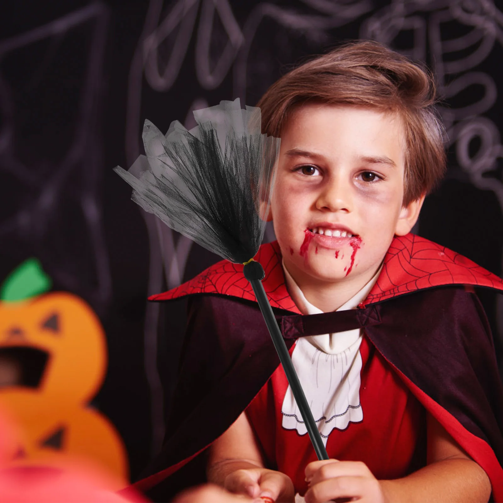 

Witch Wizard Broom Prop Decorative Besom for Halloween Festival Kids Toy Gift Role Playing Home Supplies Plastic Mesh Design