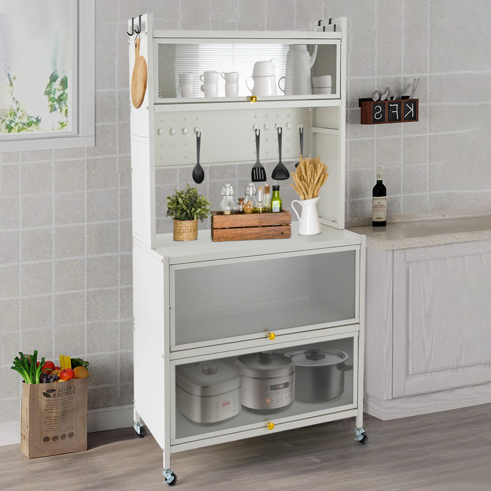80cm 5-Story Kitchen Shelf Wear-Resistant Simple Installation with Dust-Proof Door Storage Cabinet for Living Rooms/Kitchens