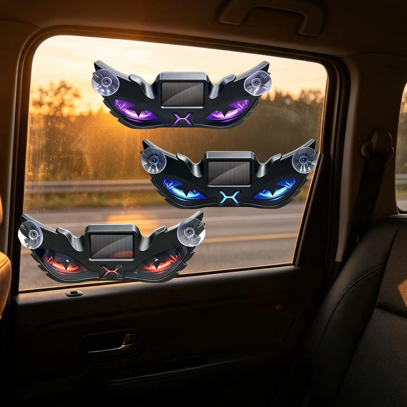 LED Windshield Eyes Solar Car Lights Rechargeable Suction Cup Waterproof Multi Mode Decorative Night Lamp for Vanlife Travel