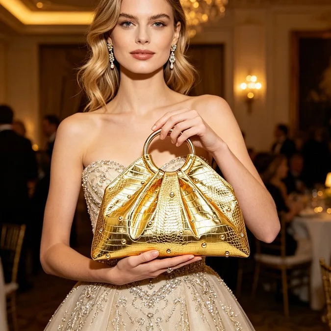 2026 New Cloud Shape Fashion Foldable Handbag Mushroom Nail Evening Clutch Bag Women Pure Color PU Leather Handheld Bag