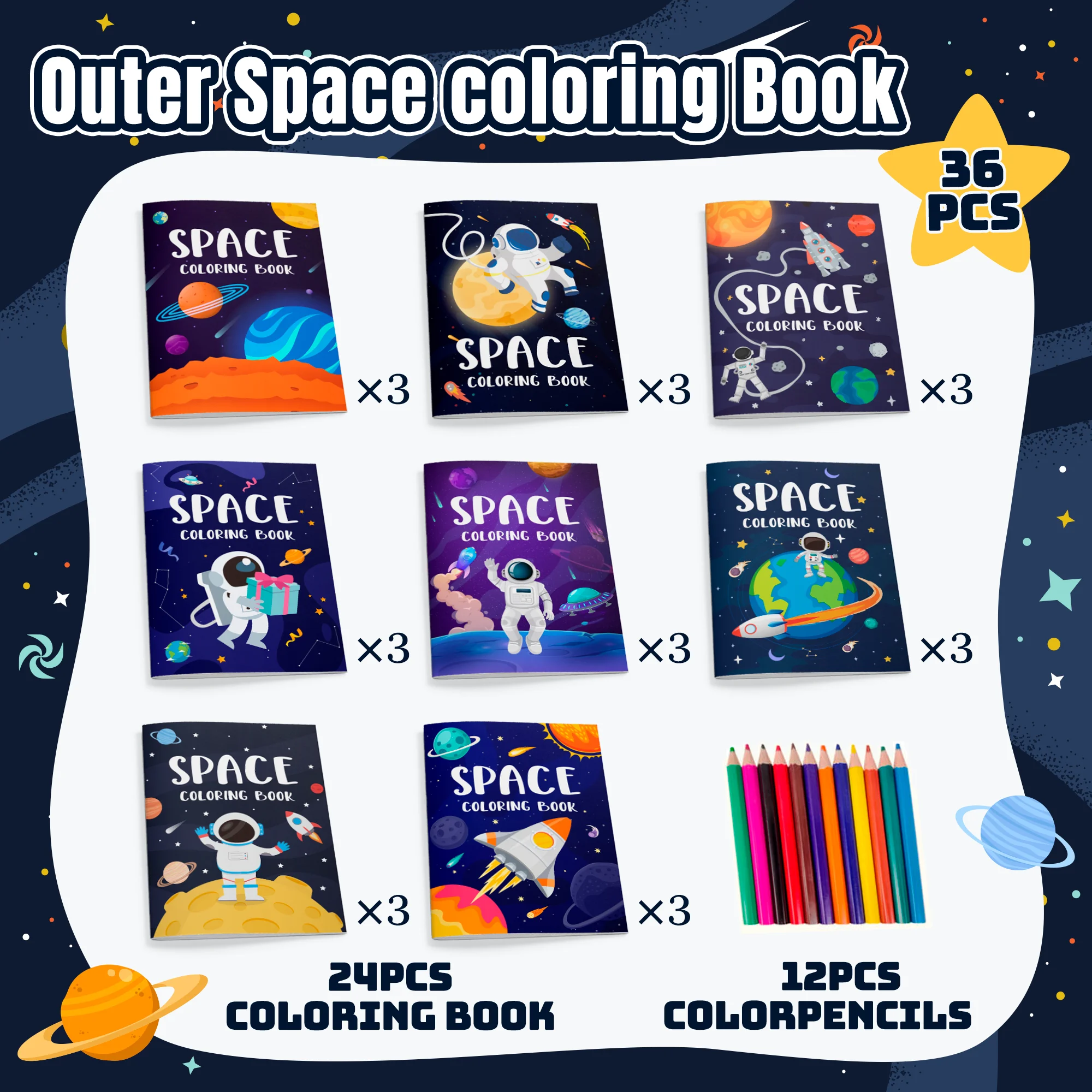 

Space Coloring Books Bulk, 24pcs Outer Space Mini Coloring Books/Outer Space Coloring Book for Kids&12pcs Space Color Pencils