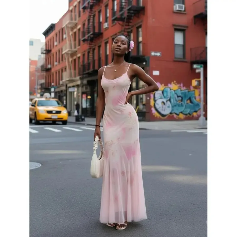 

Элегантное женское платье-русалка 2026 года с приталенным силуэтом и тюлевыми вставками – Цветочное платье А-силуэта, идеально подходит для свиданий, вечеринок, выпускных и свадеб.