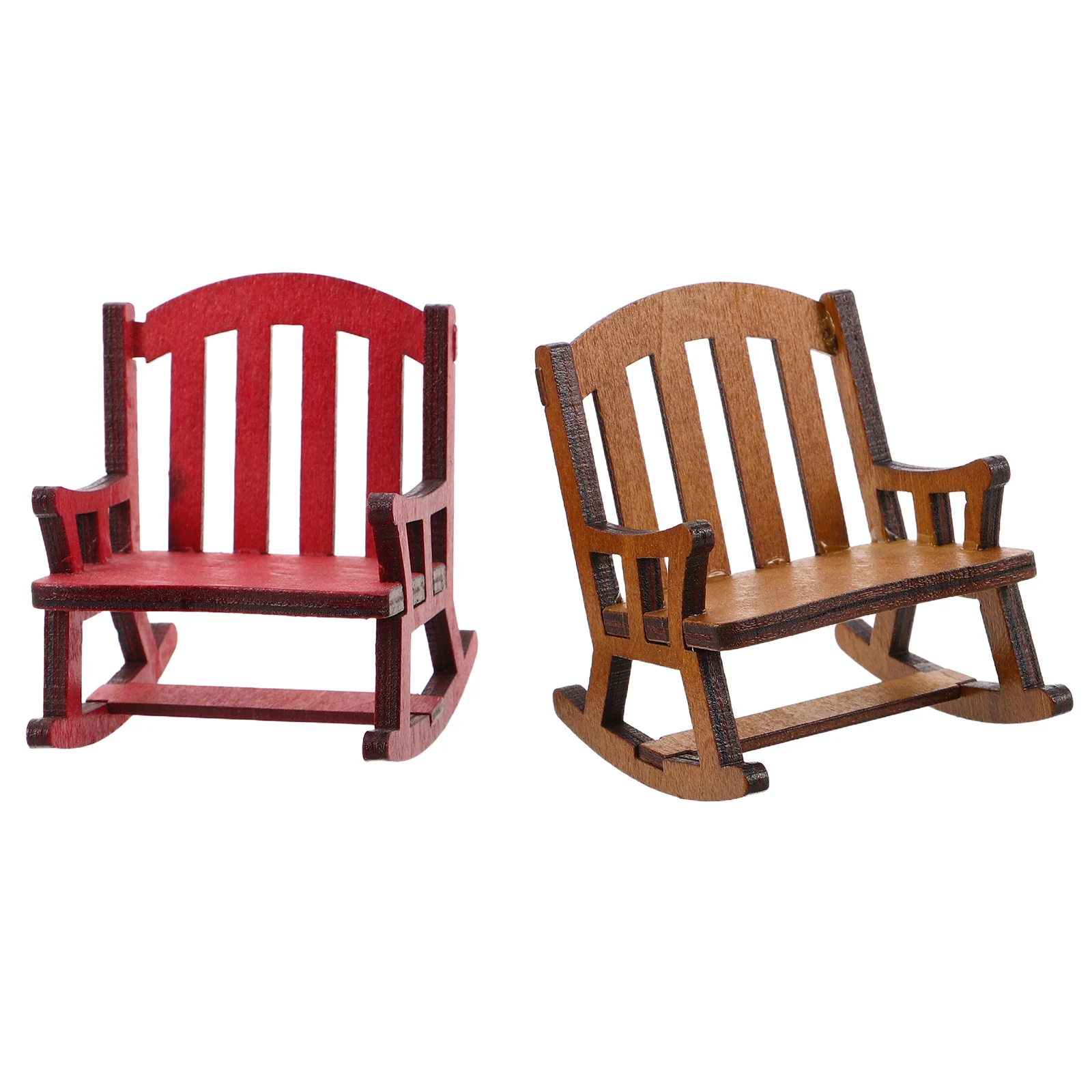 قطعتان من الكراسي الخشبية الصغيرة: ديكور أثاث بيت الدمى من الخشب الطبيعي المدمج لعيد الميلاد وحلي المنزل على الطاولة للأطفال