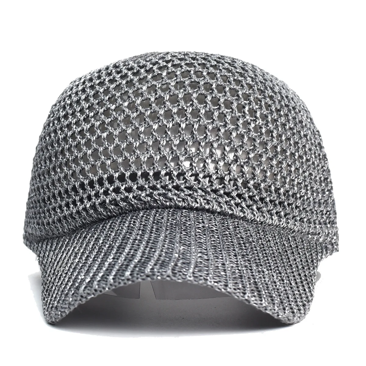 Women Summer Crochet Baseball Cap Breathable Mesh Snapback Hat Hollow Knit Sun Shade Visor Beach Outdoor Casual Adjustable Cap