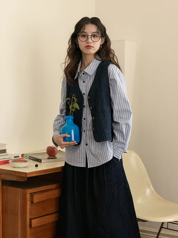 

Элегантный джинсовый жилет-топ для женщин, повседневный, с V-образным вырезом, стандартной длины, верхняя одежда, весна-лето, новинка