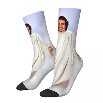 Lustige Fernando Alonso Jesus Merchandise-Socken, flexible Skateboard-Mittelrohrsocken, weich, als Geburtstagsgeschenk für Damen
