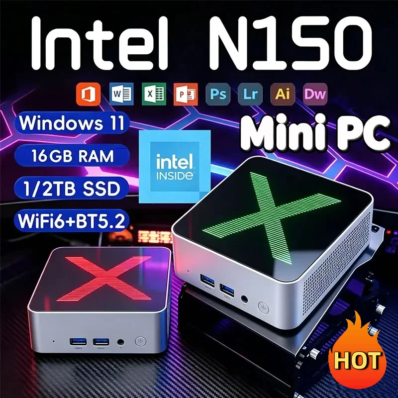 New Portable Mini PC Windows 11 Intel N150 Desktop Computer 16GB RAM 1TB 2TB SSD WIFI6 BT5.2 Ultra Small Pocket PC Gamer Office