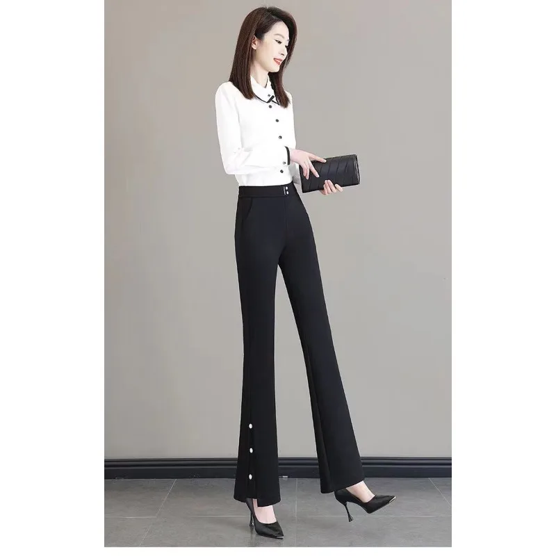 Pantalon Micro-évasé haut de gamme pour femmes, polyvalent, taille haute, neuf points, nouvelle collection été 2025