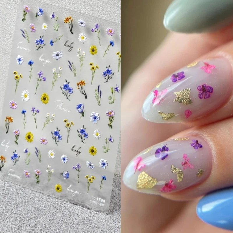 

4 Sheets Floral Nails Art Stickers Flower Decals Flower Stickers for Women and Girls Nails Art Decorations