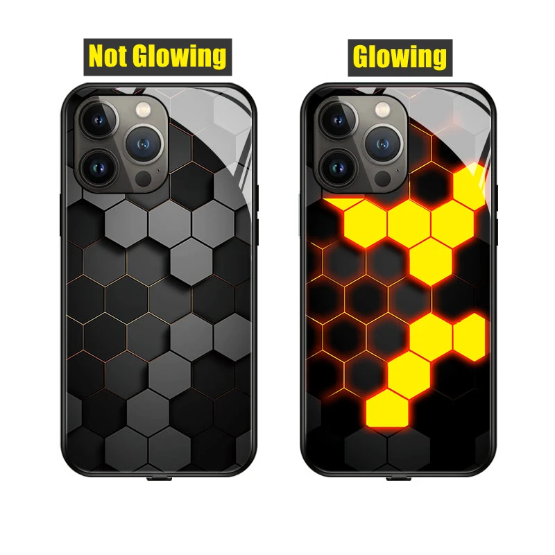 

Honeycomb Voice Sensing LED Light Glowing Luminous Phone Case for iPhone 15 X Xs XR 11 12 13 14 Pro Max Plus Cover Protector