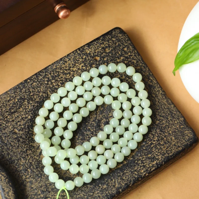 

Hetian Jade 108 8mm Buddha Necklace Multi-Ring Yellow Mouth Material round Beads Bracelet F