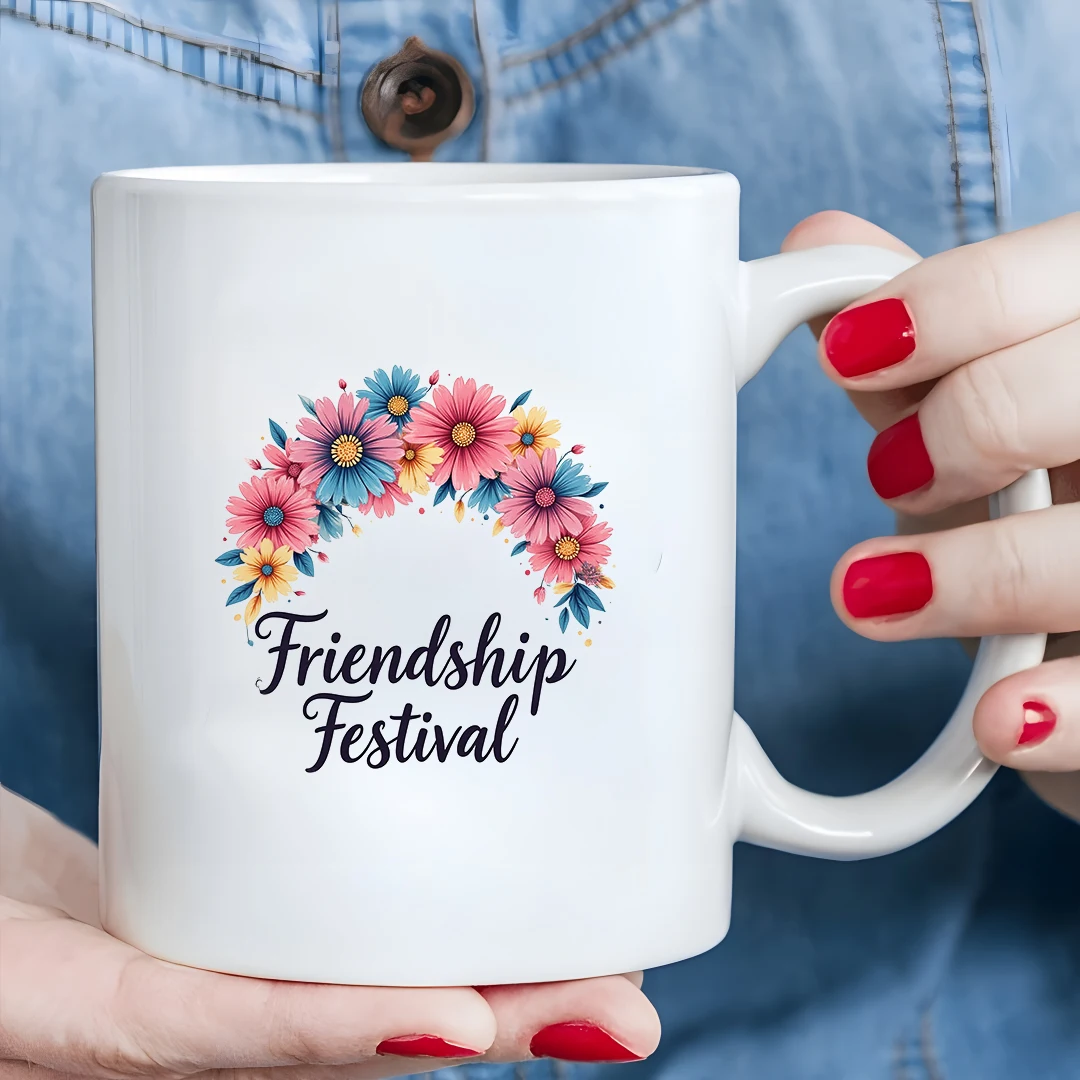

11oz Cup + Friendship Festival Wreath Cup + Multicolored Flowers + Hand-painted Style + Christmas Gift + Home Office Cup