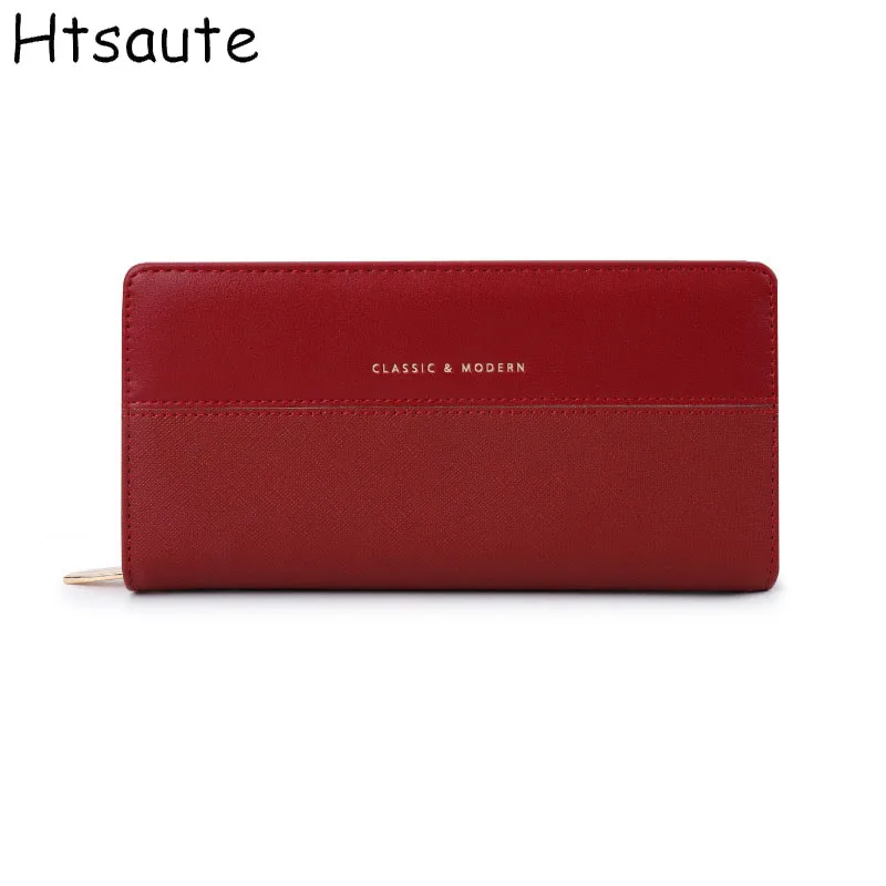 Anti-Theft Blocking Long Wallets Purse with Zipper Closure, Red PU Leather Money Clip with Zipper Pocket