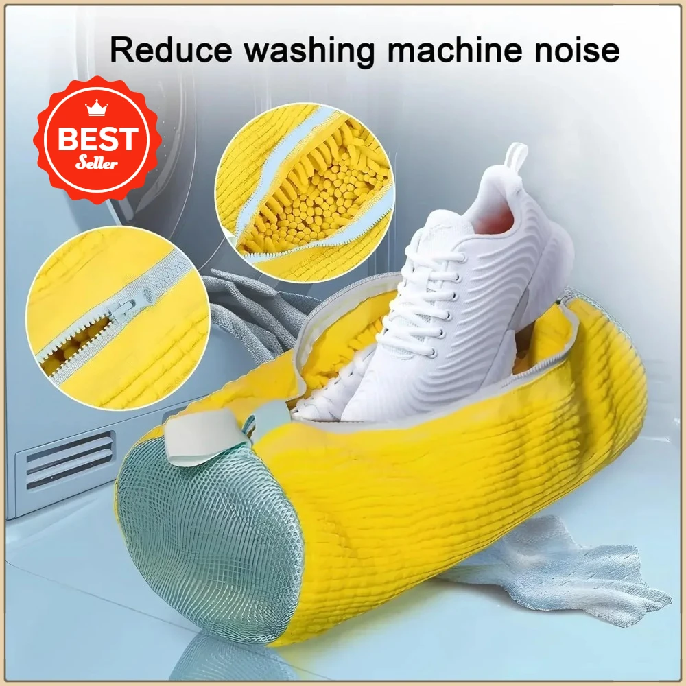 2025 Fluffy Fiber 360° Surround Cleaning Shoe Washing Bag - Reusable Durable Machine-Washable Laundry Bag with Zipper Closure