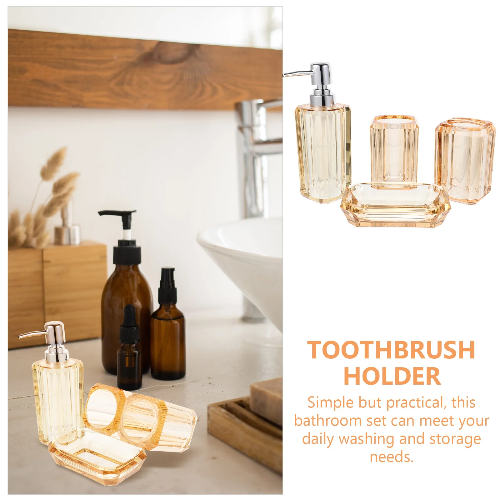 

1Set Bathroom Accessories Set Modern Waterproof Toothbrush Holder Soap Dispenser Combo for Home Hotel Shower Room Decorative