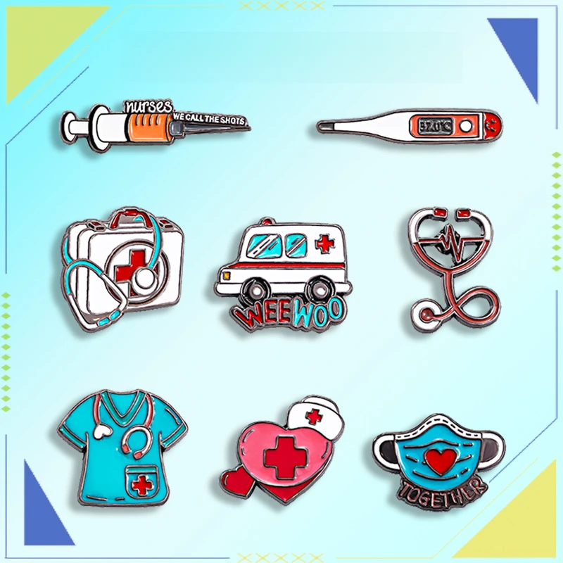 8Pcs Medical Items Collection Enamel Brooch Ambulance Syringe Stethoscope Badge Lapel Pin Hospital Doctor Nurse