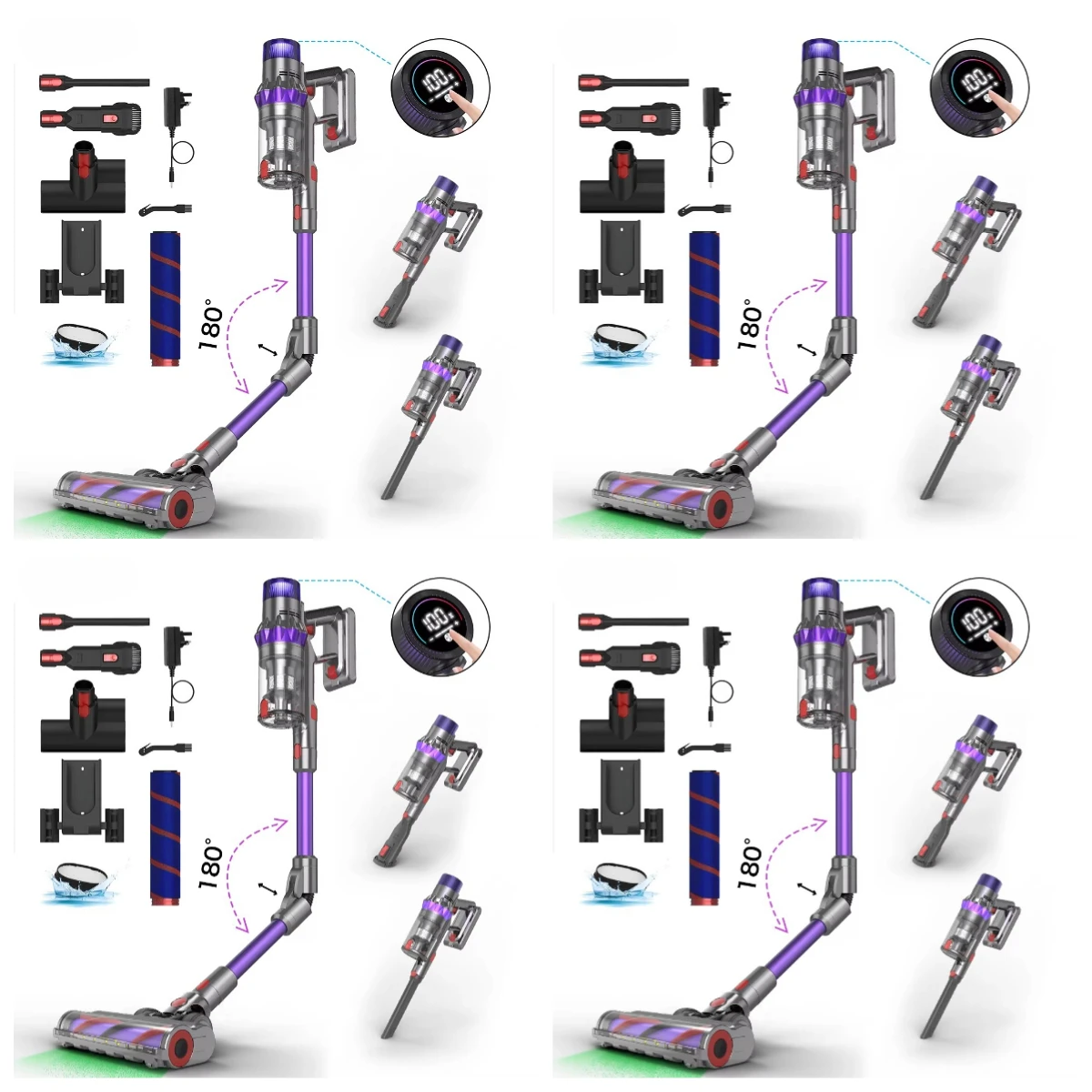 

480W Cordless Vacuum Cleaner 40KPa Super Suction Digital LED Display Lightweight Handheld Portable Green Dust Hotel