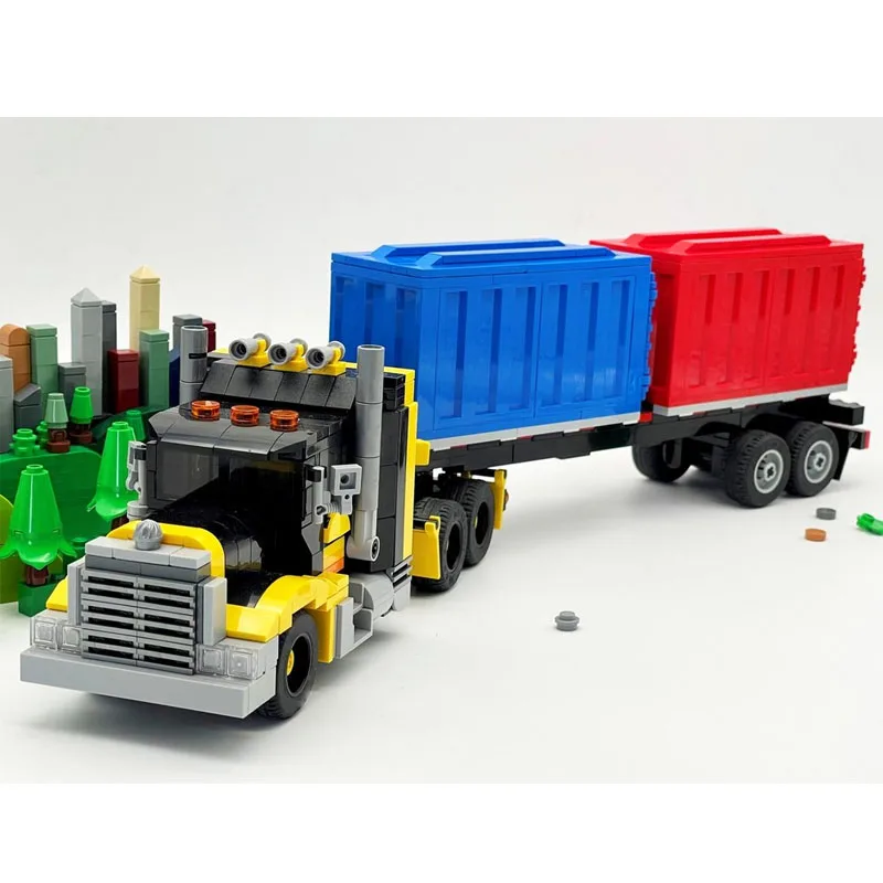 

MOC-152945 Новая модель грузового контейнерного прицепа-шасси из строительных блоков, 755 деталей, подарок на день рождения для мальчиков и детей