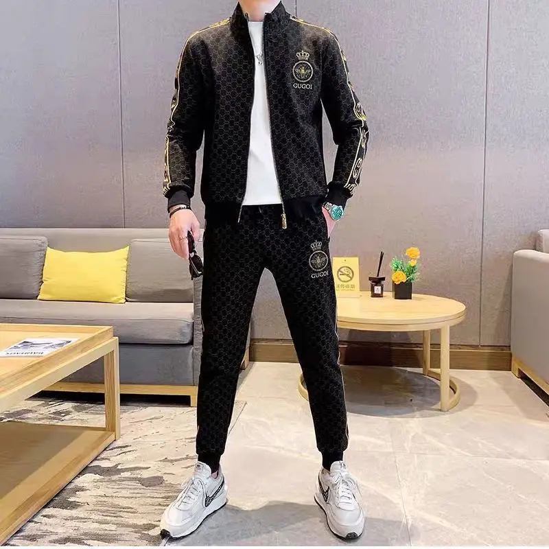 Spring and Autumn Fashion High-end Men's Long Sleeve Cardigan Set Light Luxury Slim Trend Casual Sportswear Two-piece Set
