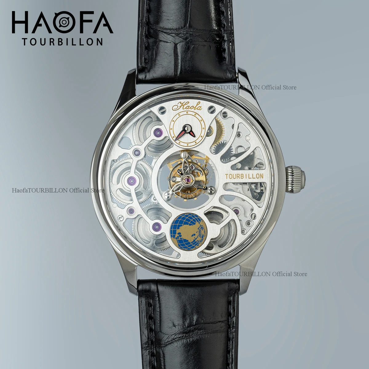 Haofa 1037 Double Skeleton Center Tourbillon Watch for Men Manual Tourbillon Sapphire Waterproof Mens Watches Business Casual