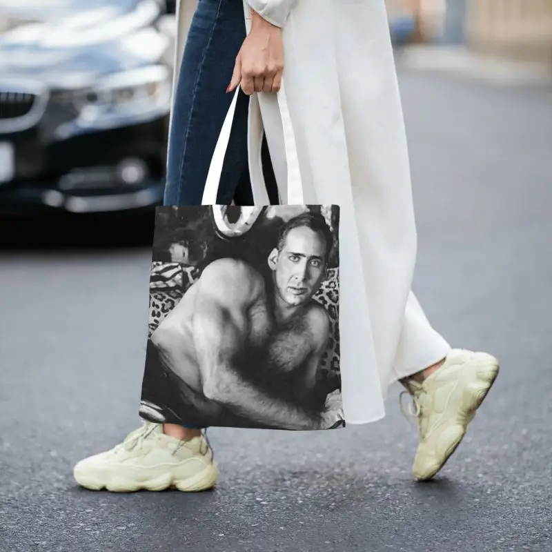 Kawaii Printed Sexy Nicolas Cage Tote Shopping Bag Durable Canvas Shopper Shoulder Handbag