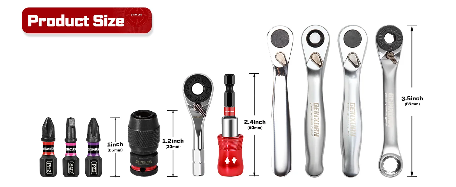 Geinxurn Gemischtes Mini-Ratschenschraubendreher-Set, S2-Legierungs-Schraubendreher, magnetischer Schlagbit-Halter, 1/4-Zoll-Schlüssel, Push-Pull-Etui – Detail 2