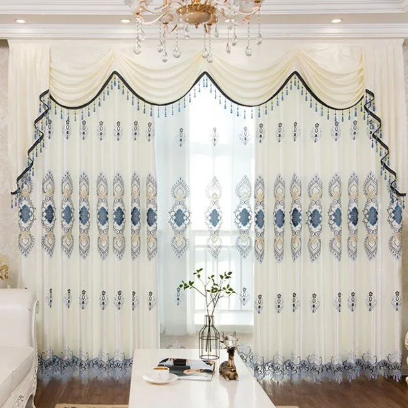 

New European Curtains for Living Dining Room Bedroom Embroidery Blackout Jacquard Thickening High-grade Window Drape Custom