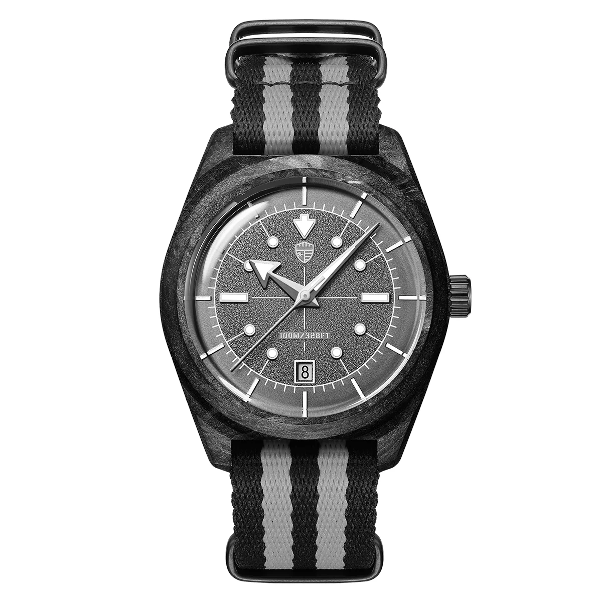 TIME TOKEN Carbon Fiber Men Watch 40MM Automatic Mechanical Wristwatch Luminous Hands Date Display Vintage Sport Male Watch T703