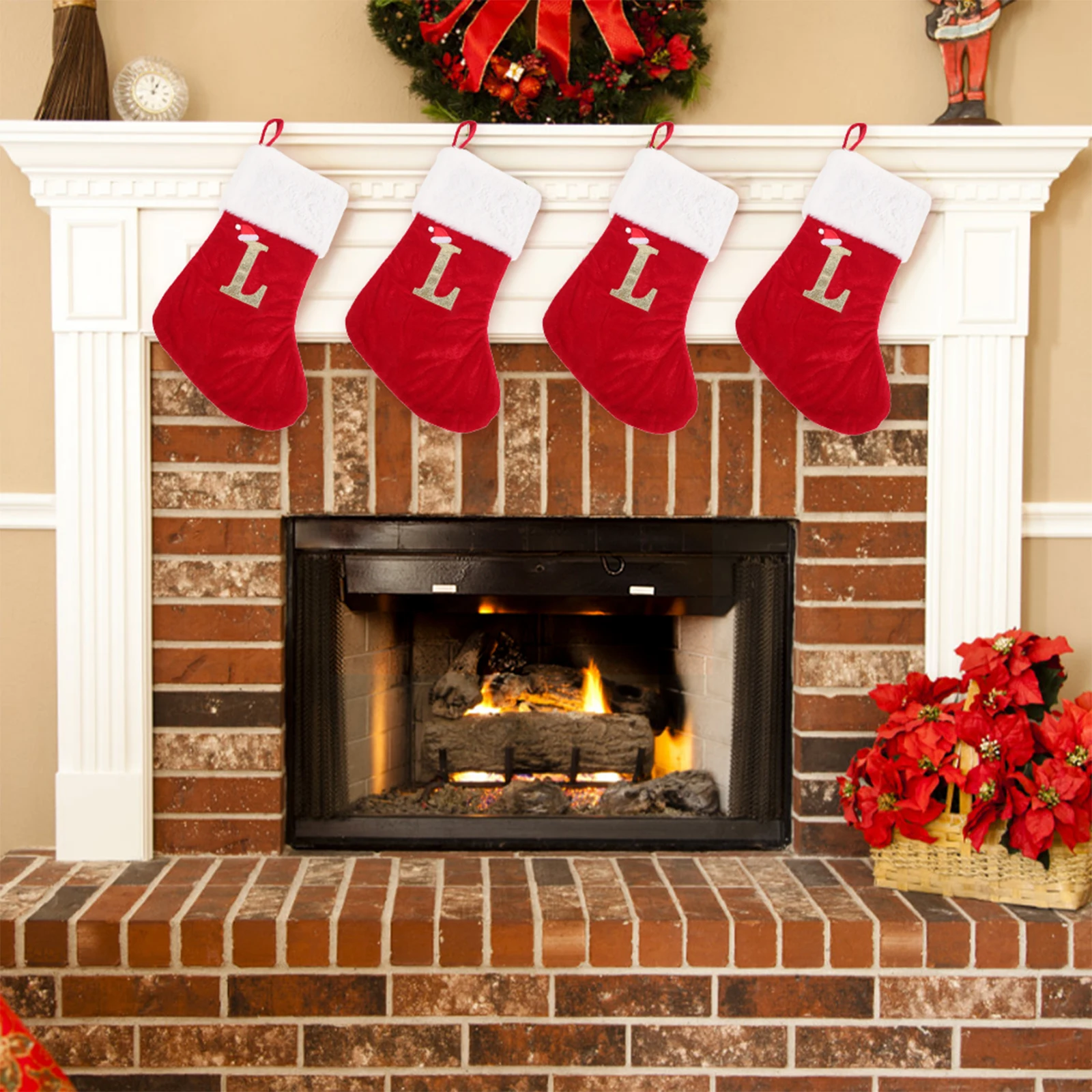 

Christmas Stockings Red Large Embroidered Letter Soft Comfortable Holiday Decorations Fireplace Mantel Wall Doors