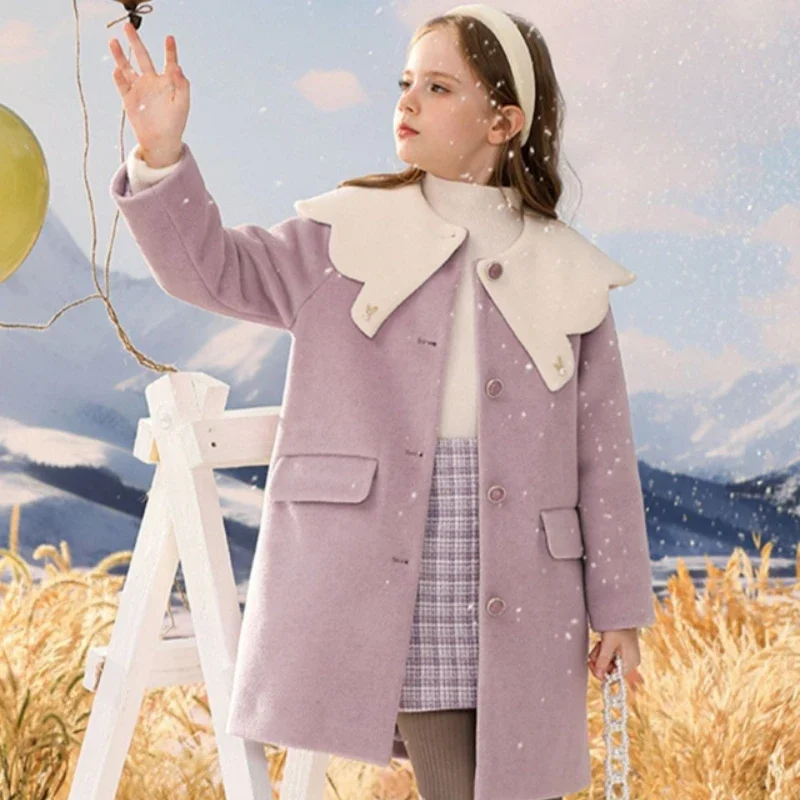 

Серая теплая утепленная осенне-зимняя хлопковая школьная детская одежда, шерстяное пальто для девочек, пальто, куртка, ветровка, 2025 г.