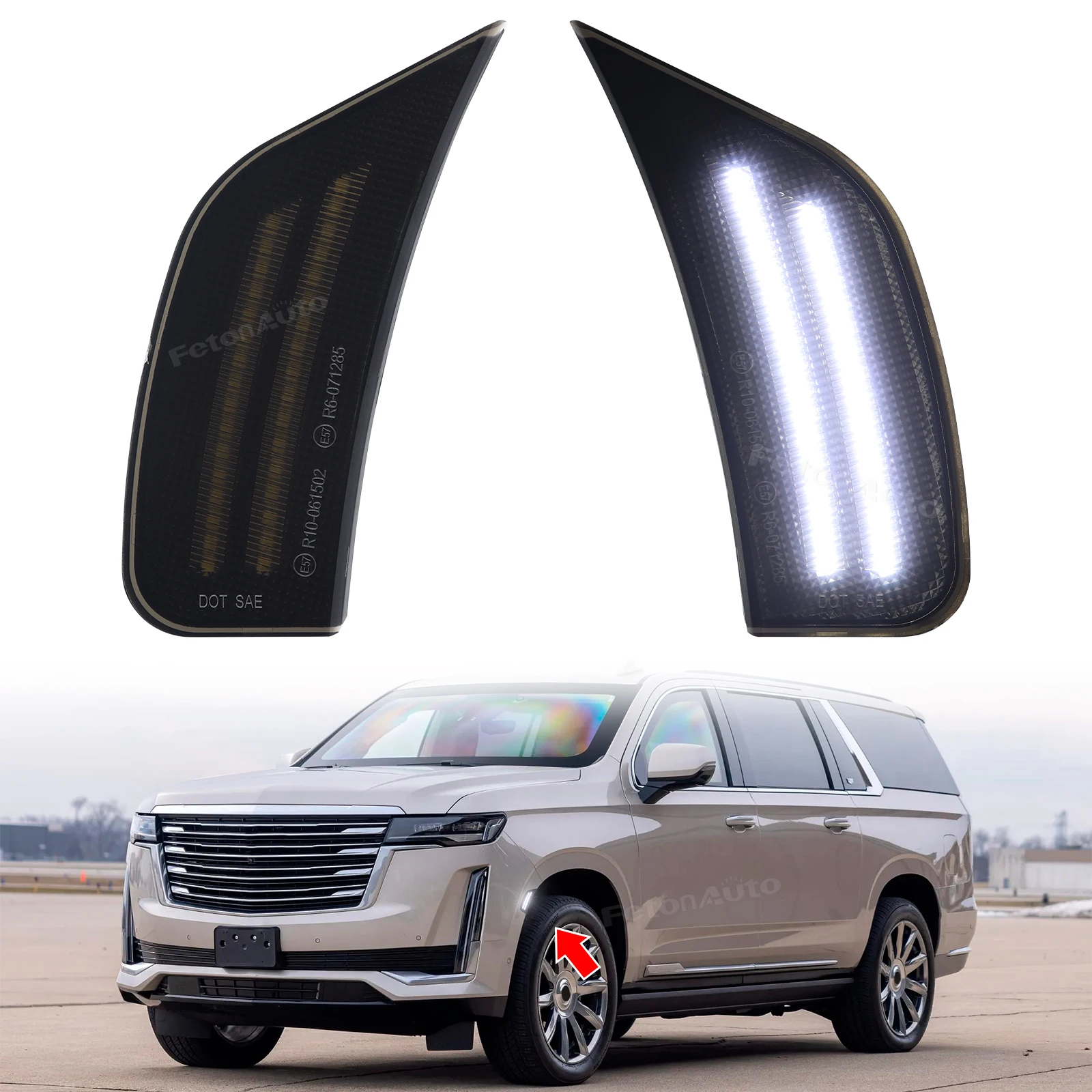 No Dynamic Amber White LED Side Marker Lights Turn Signal Lamps Front Fender Indicator for Chevy Suburban Tahoe GMC Yukon