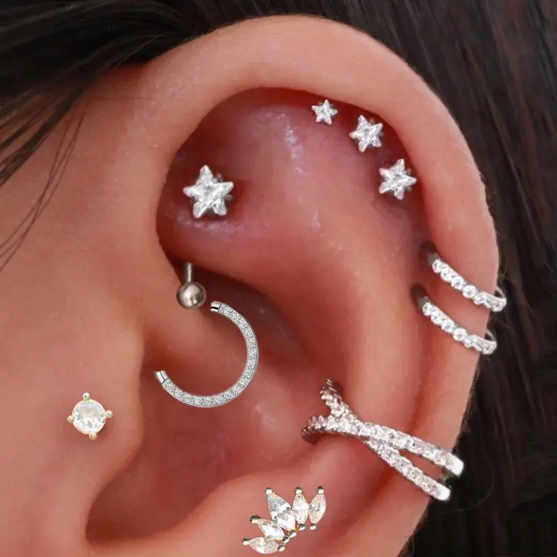 Helix Piercing Star Earrings Women 1pc Trend 2025 Zircon Lobe Rook Piercing Tragus Daith Cartilage Ear Jewelry Body Accessories