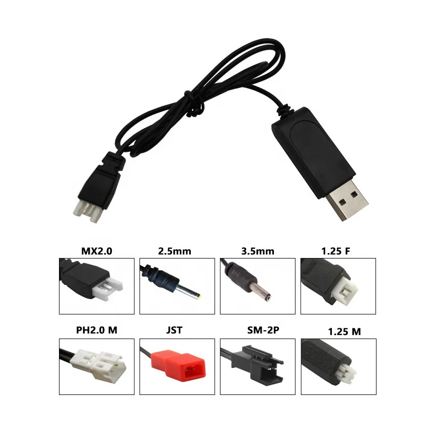 50PCS 3.7V Battery USB Charger 500mA SM JST 2P Losi MX2.0 3.5 2.5 1.25 PH2.0 XH2.54 For RC Helicopter Quadcopter Car Spare Parts