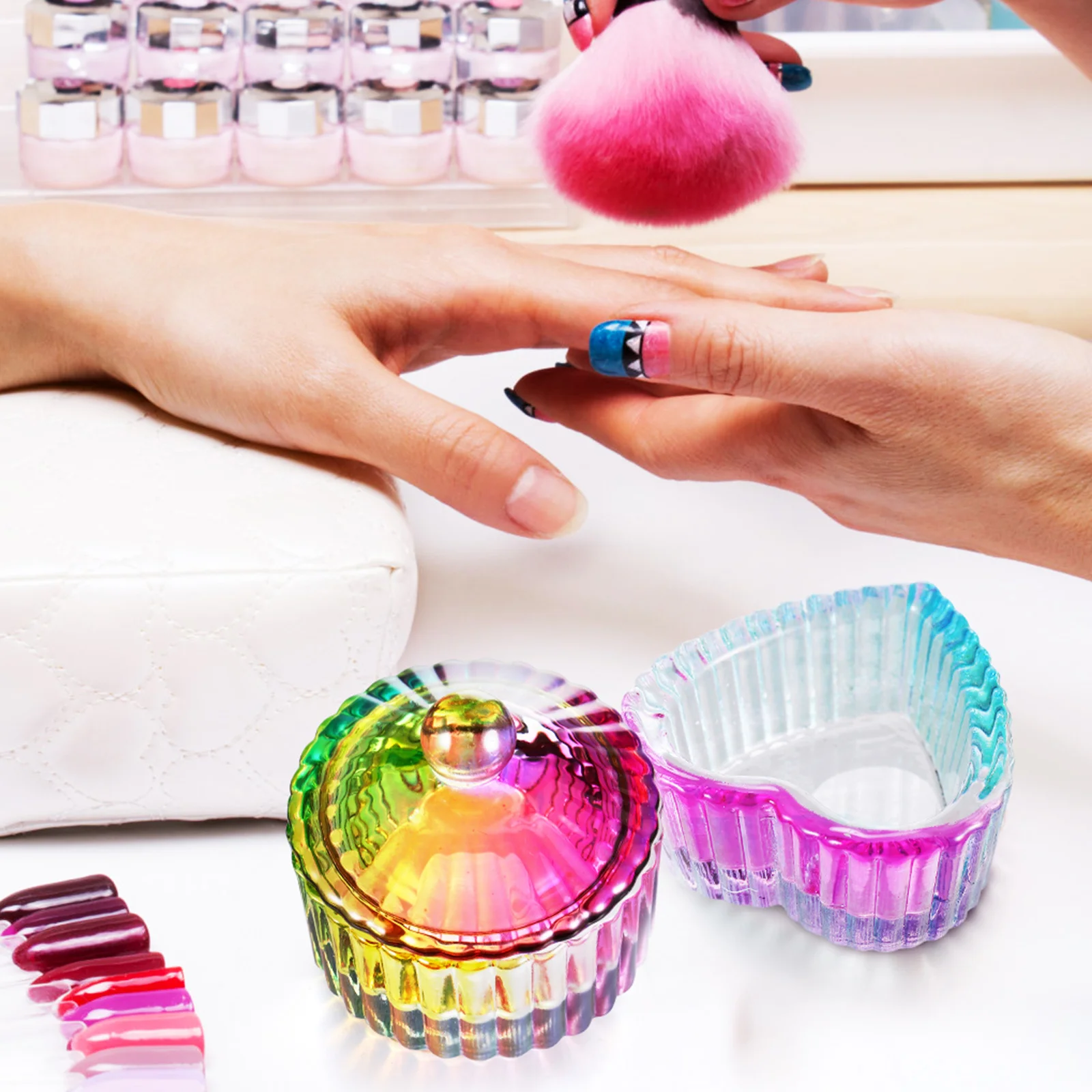 2 قطعة أطباق دابن زجاجية كريستالية أطباق تخزين قوية ملونة لأظافر الأكريليك مسحوق مونومر السائل الأحجار الكريمة الأواني الزجاجية #3